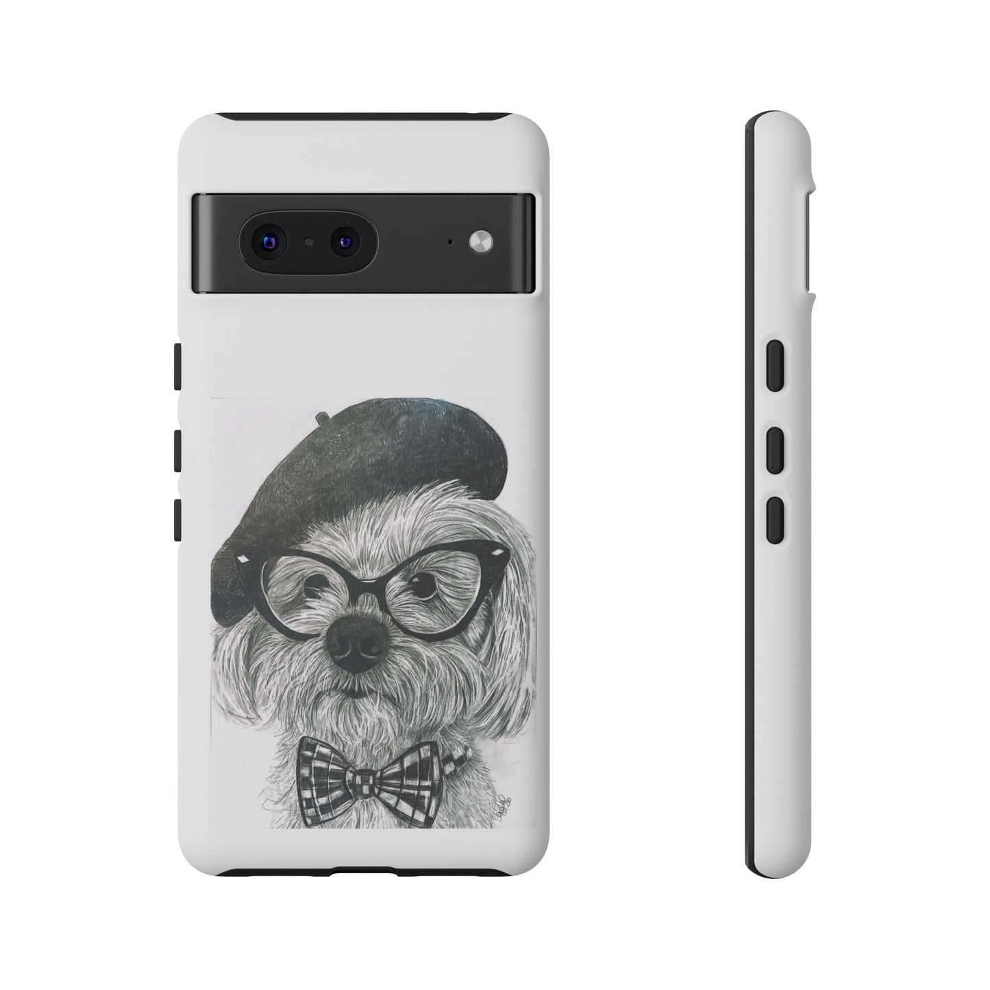 Dog Portrait Phone Case — Dexter with Beret, Glasses & Bow Tie