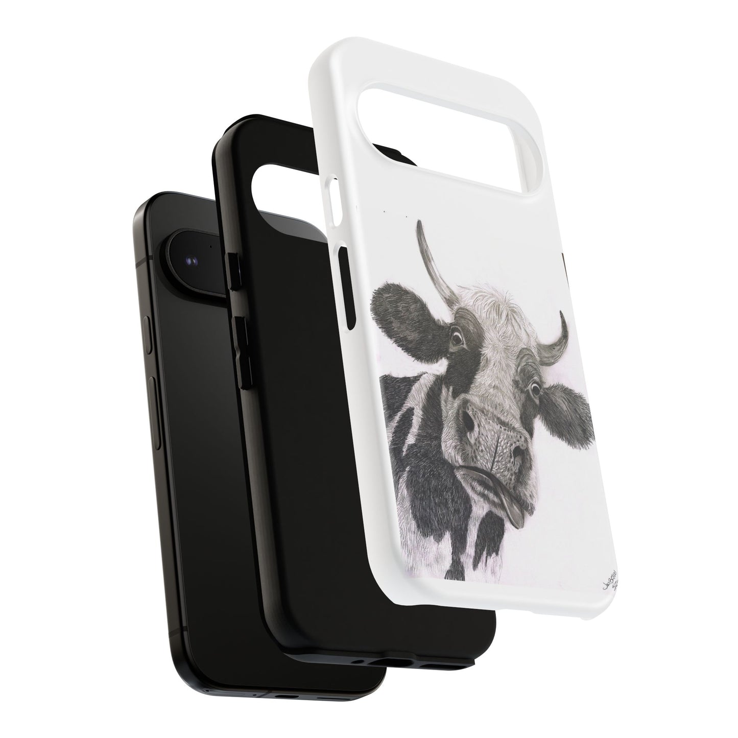 Cow Sketch Tough Phone Case — Protective iPhone Cover with Whimsical Cow Illustration