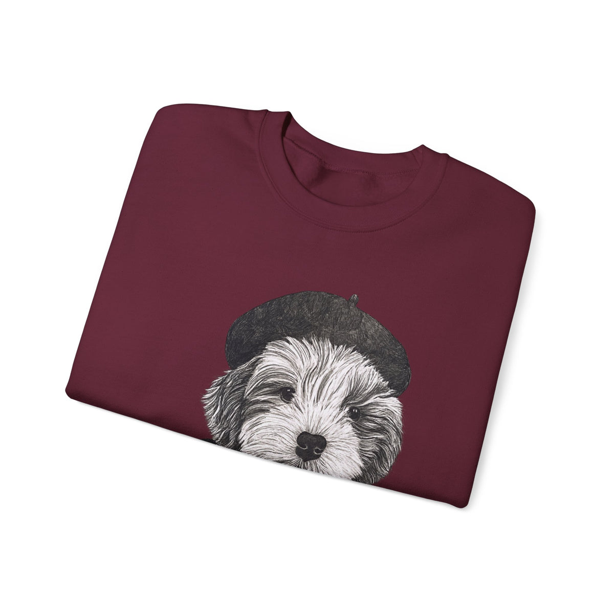 French Pup Pierre Coffee Sweatshirt — Cute Puppy in Beret Graphic Crewneck