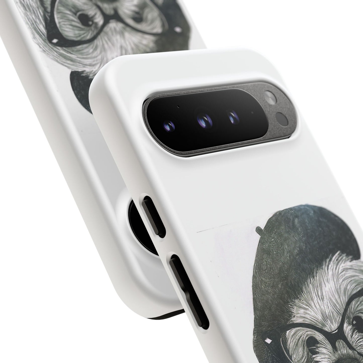 Dog Portrait Phone Case — Dexter with Beret, Glasses & Bow Tie