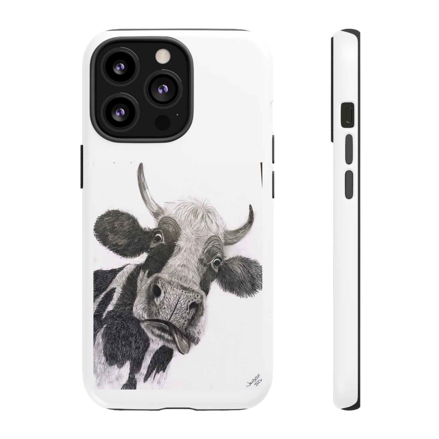 Cow Sketch Tough Phone Case — Protective iPhone Cover with Whimsical Cow Illustration