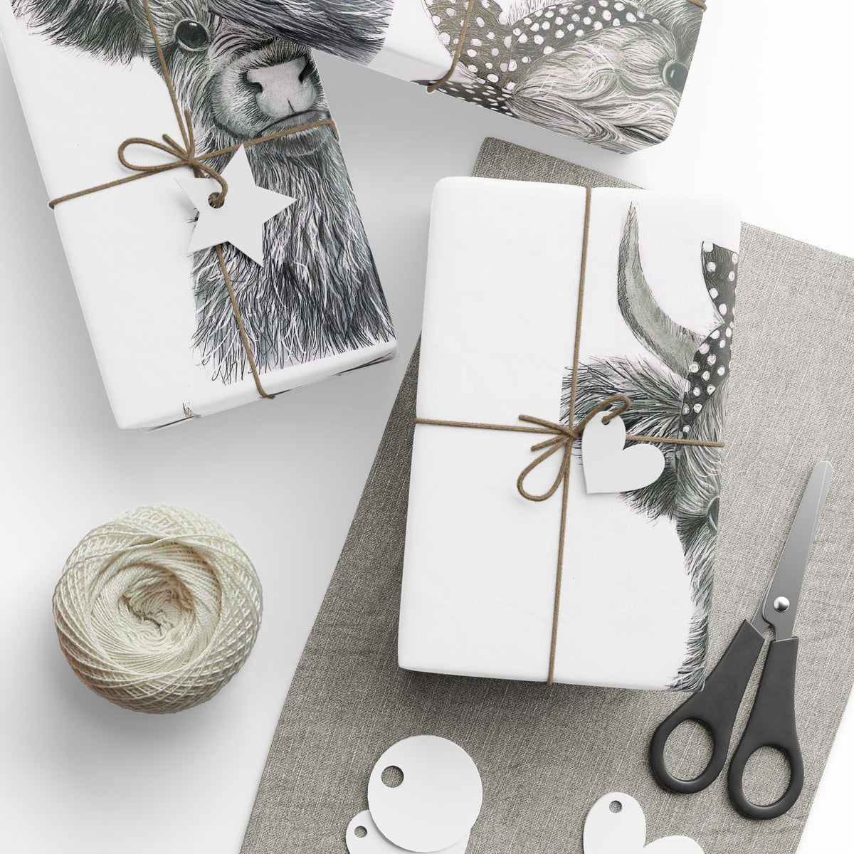 Highland Cow Wrapping Paper Roll — Black & White Highland Cattle Gift Wrap