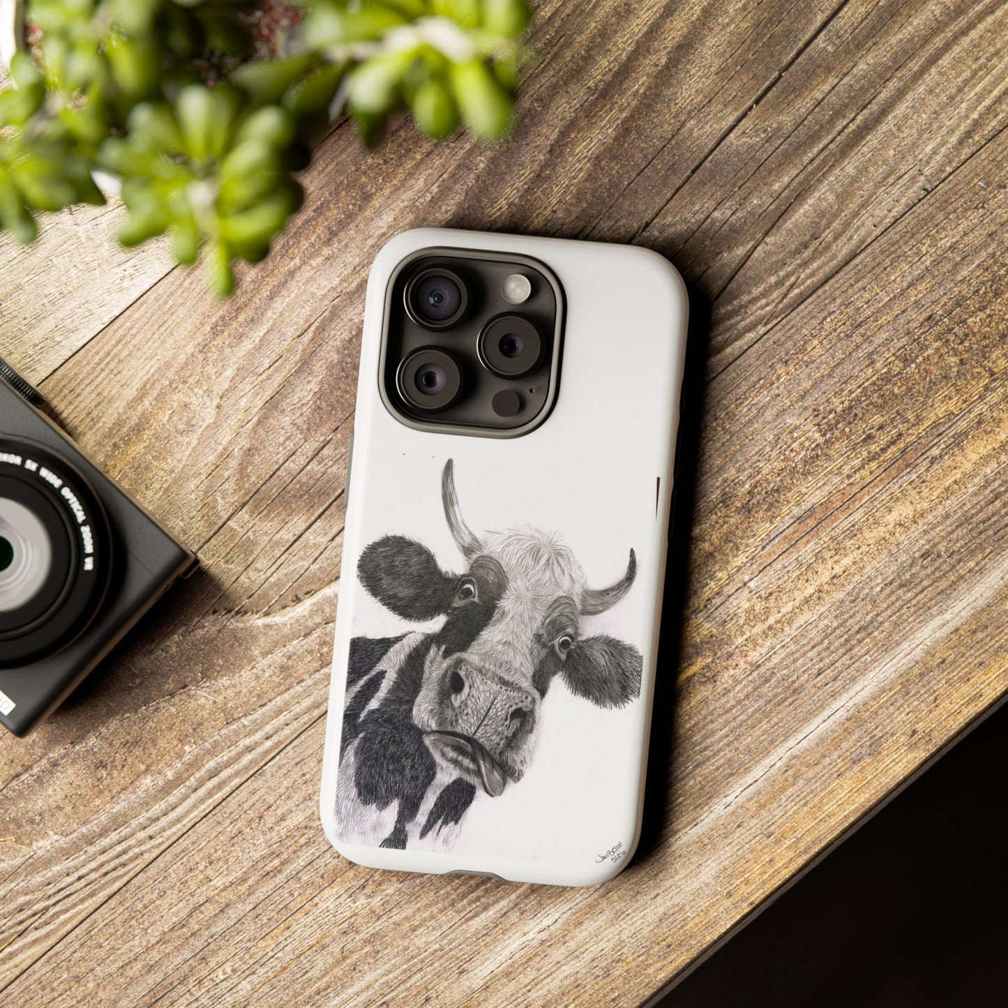 Cow Sketch Tough Phone Case — Protective iPhone Cover with Whimsical Cow Illustration