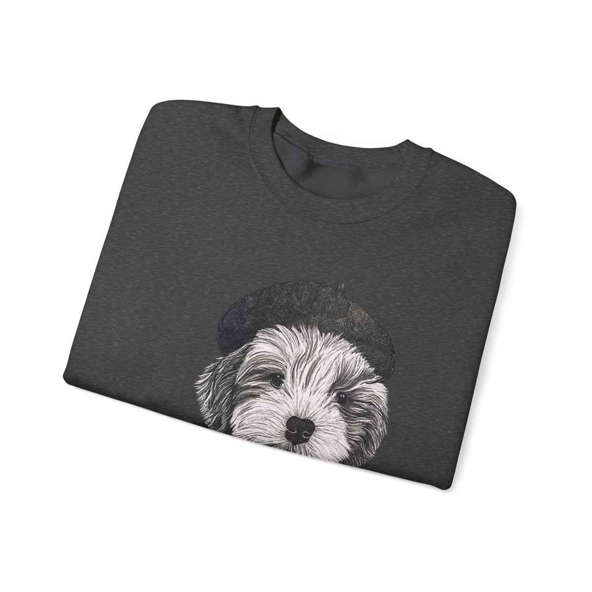 French Pup Pierre Coffee Sweatshirt — Cute Puppy in Beret Graphic Crewneck