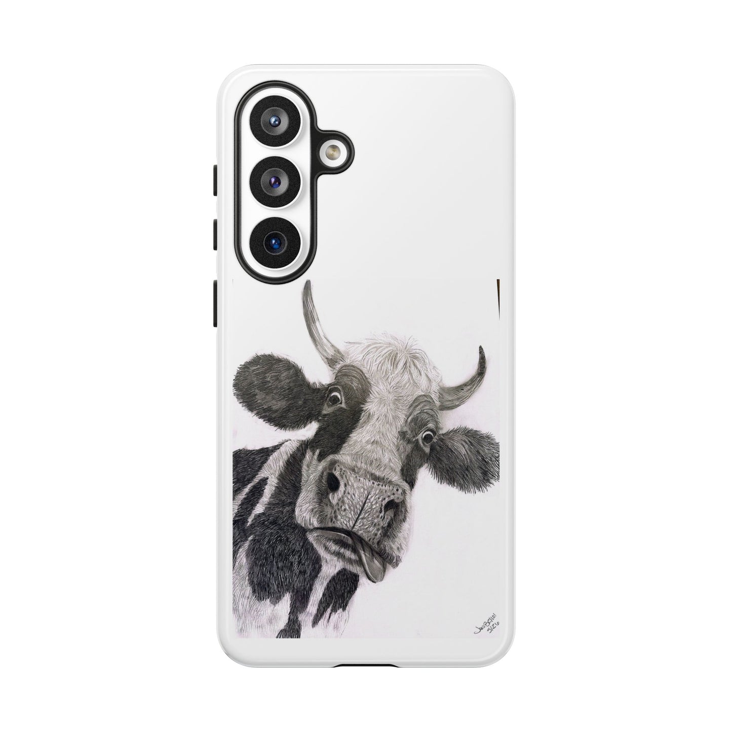 Cow Sketch Tough Phone Case — Protective iPhone Cover with Whimsical Cow Illustration