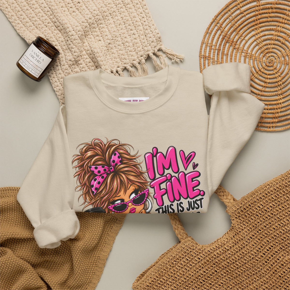 I'm Fine Graphic Sweatshirt — 'This Is Just My Face' Cozy Crewneck
