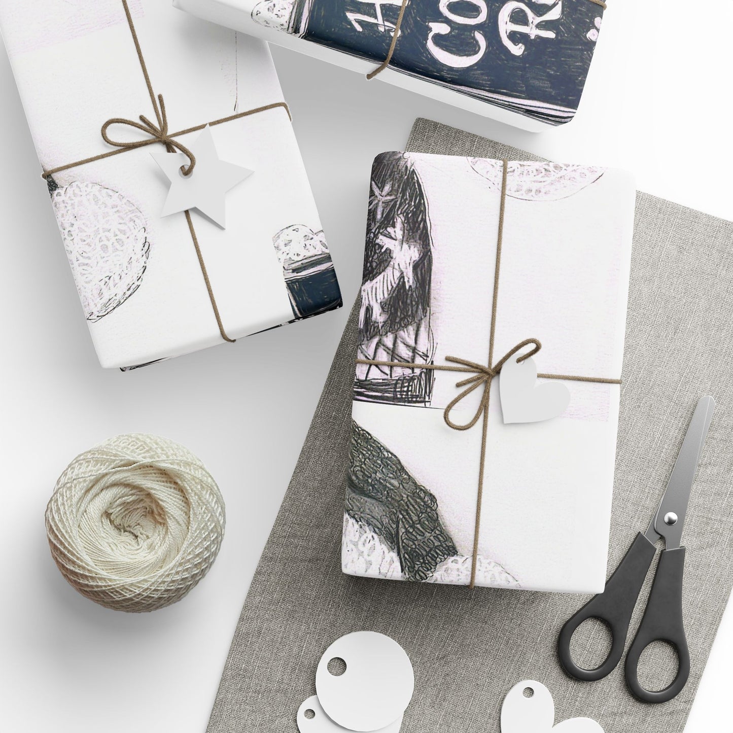Sophia’s Gracie foundation Wrapping Paper Roll — Black & White  Pattern for Pet Lovers