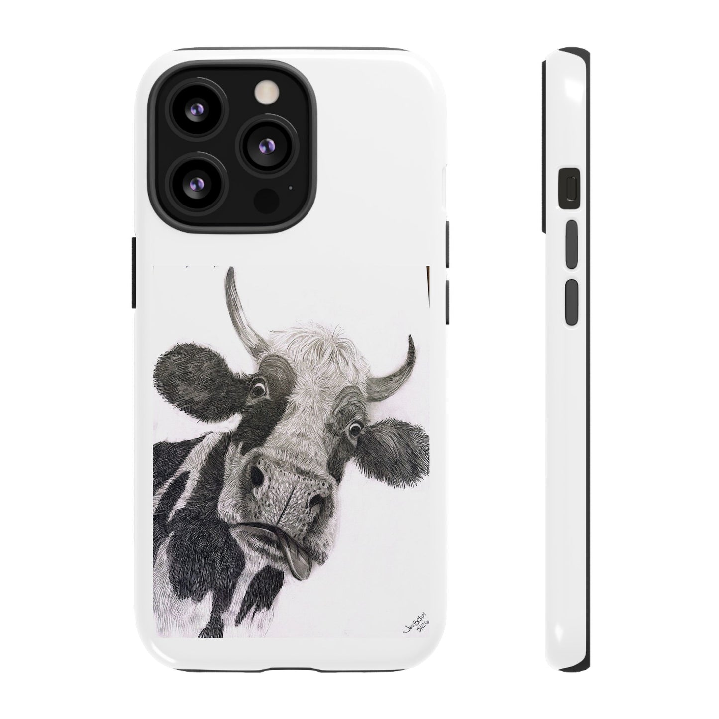 Cow Sketch Tough Phone Case — Protective iPhone Cover with Whimsical Cow Illustration