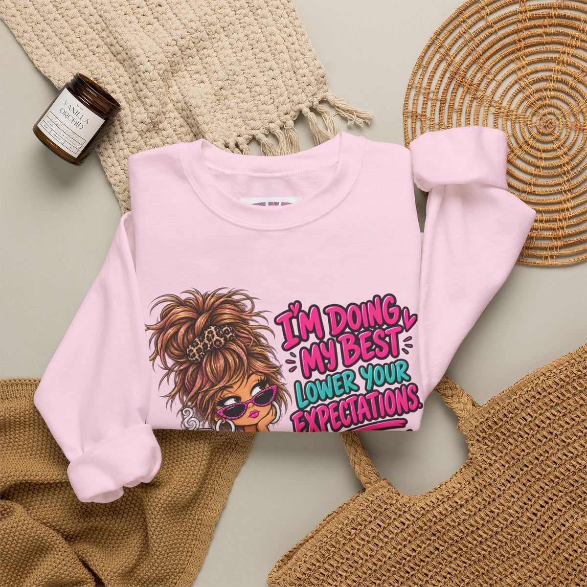 I'm Doing My Best Crewneck Sweatshirt — Cute Girl & Puppy Graphic