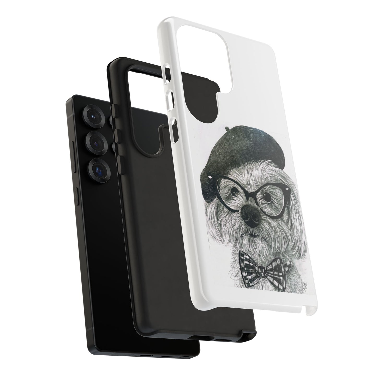 Dog Portrait Phone Case — Dexter with Beret, Glasses & Bow Tie