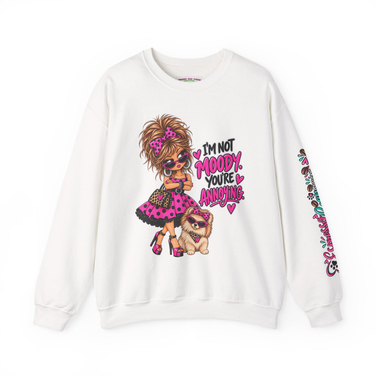 “I’m Not Moody, You’re Annoying” Girl & Pug Graphic Sweatshirt