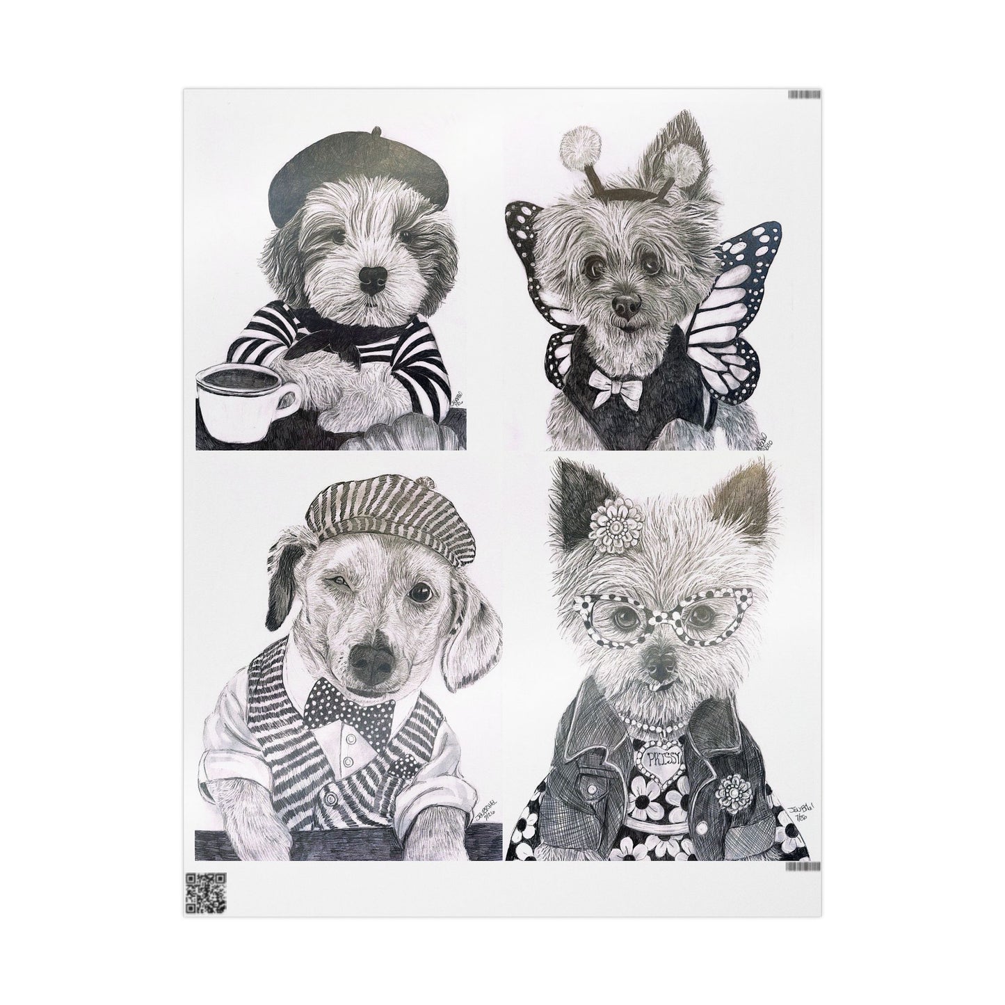 Sophia’s Gracie Wrapping paper Wrapping Paper — Black & White Pet Gift Wrap Roll