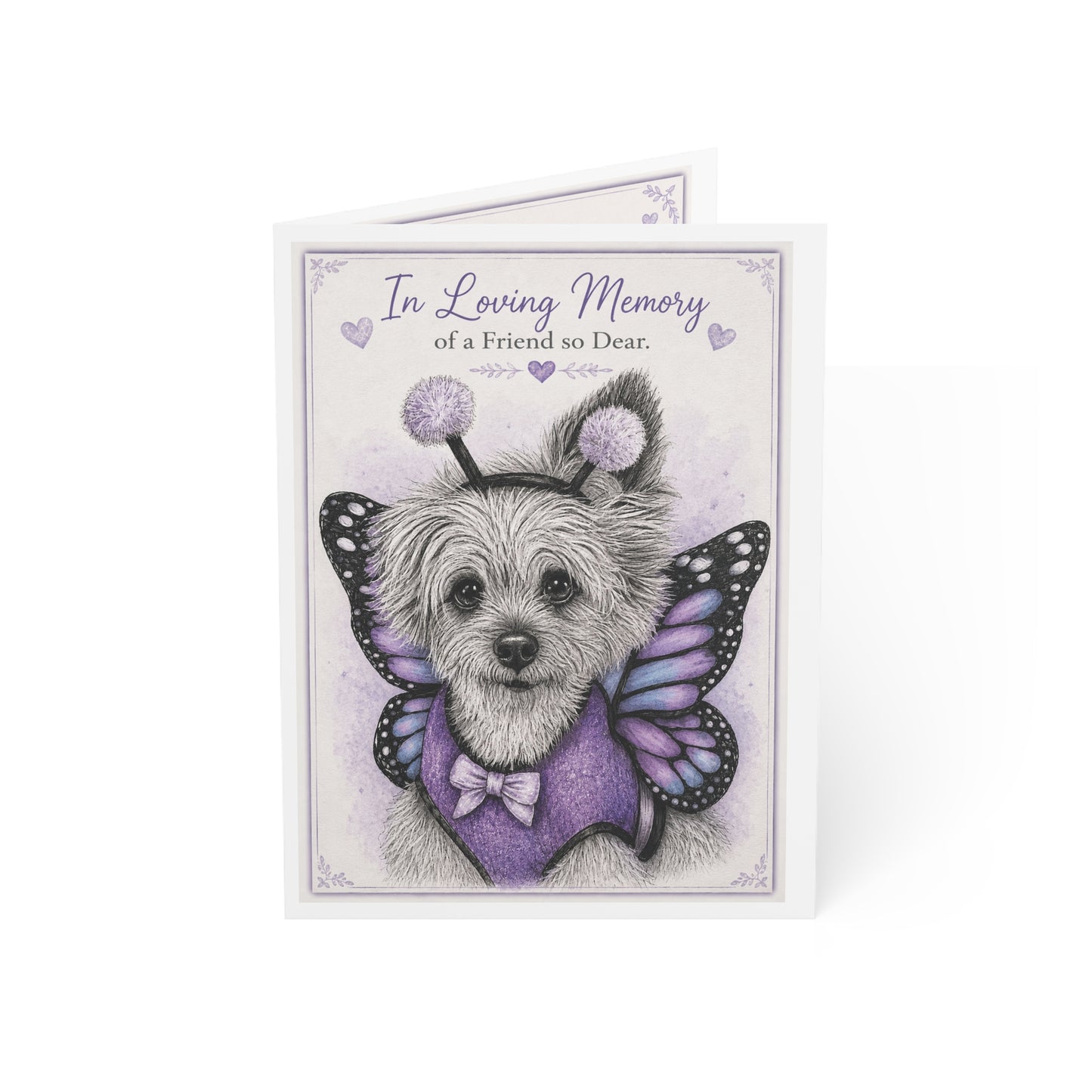 In Loving Memory Pet Sympathy Greeting Card — Butterfly Dog Memorial Card (1/10/30/50 pcs)