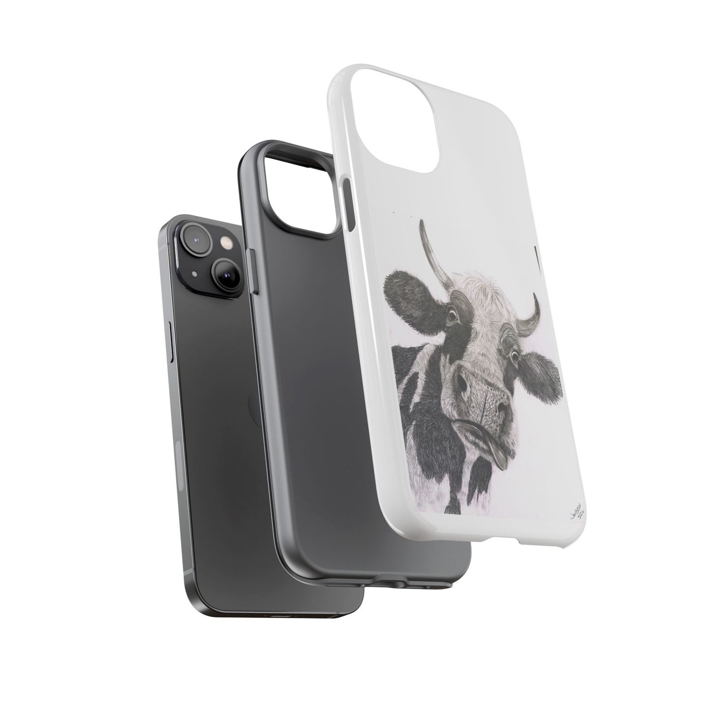 Cow Sketch Tough Phone Case — Protective iPhone Cover with Whimsical Cow Illustration