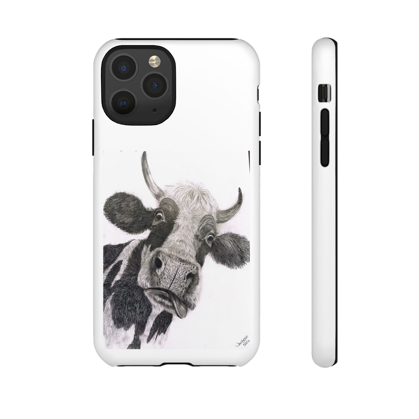 Cow Sketch Tough Phone Case — Protective iPhone Cover with Whimsical Cow Illustration