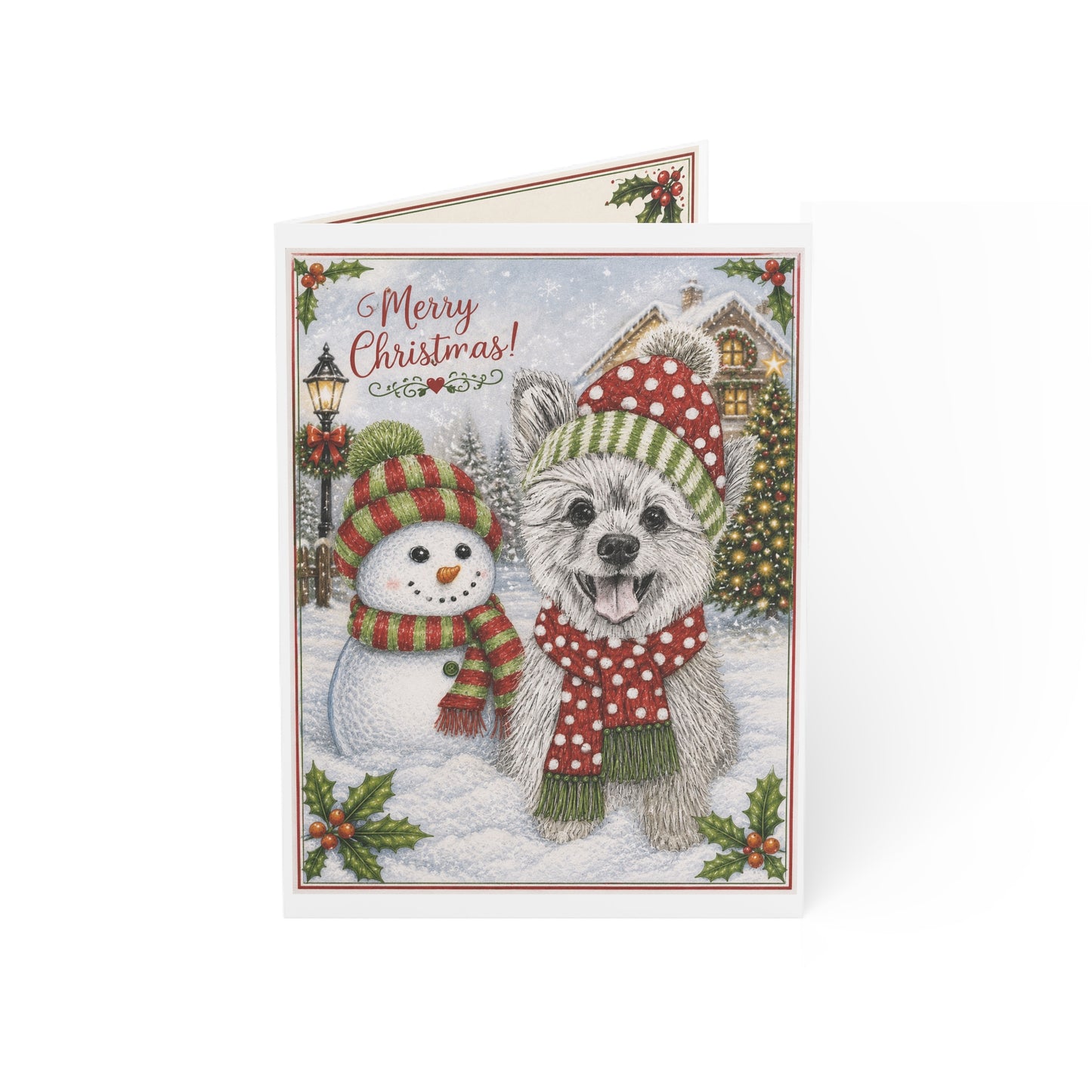 Christmas Dog & Snowman Greeting Card – Merry Christmas Holiday Cards (1, 10, 30, 50 pcs)