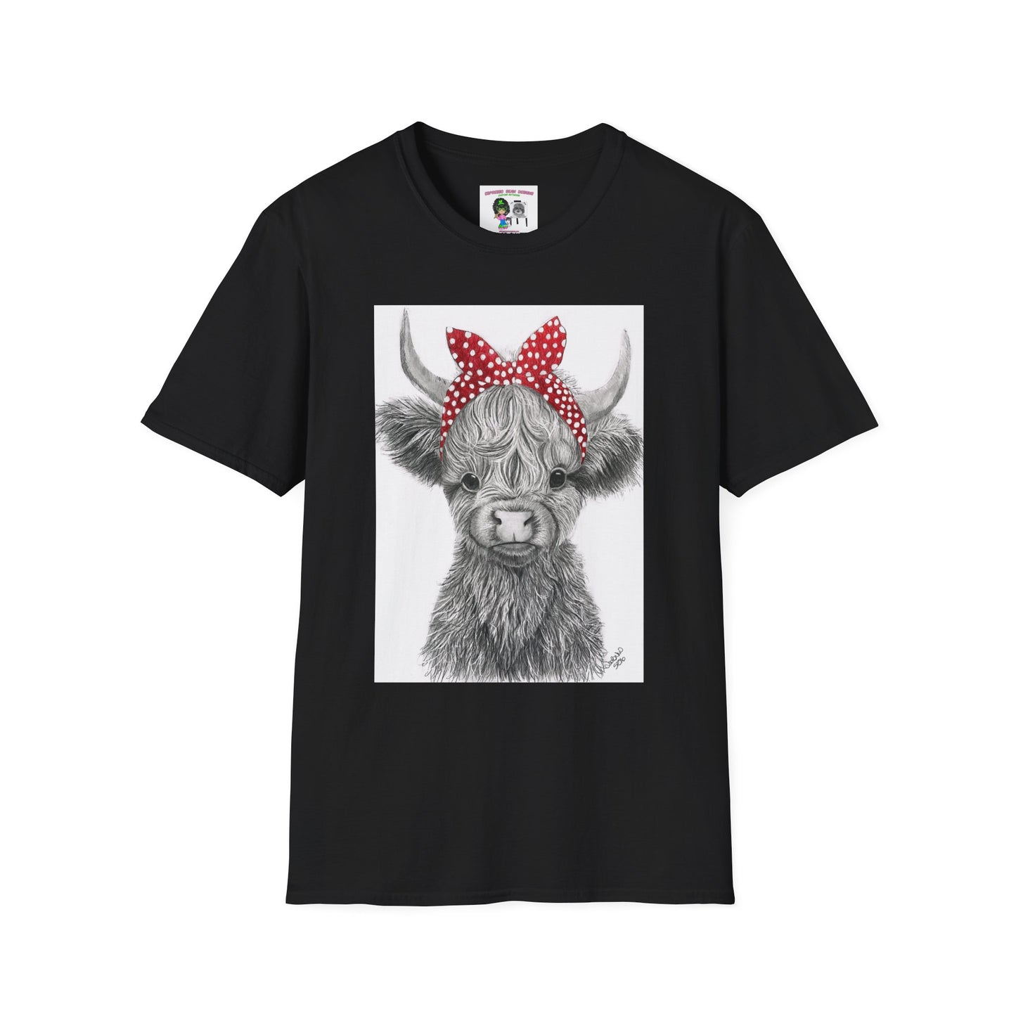 Highland Cow T-Shirt — Cute Cow Face with Red Polka Dot Bandana