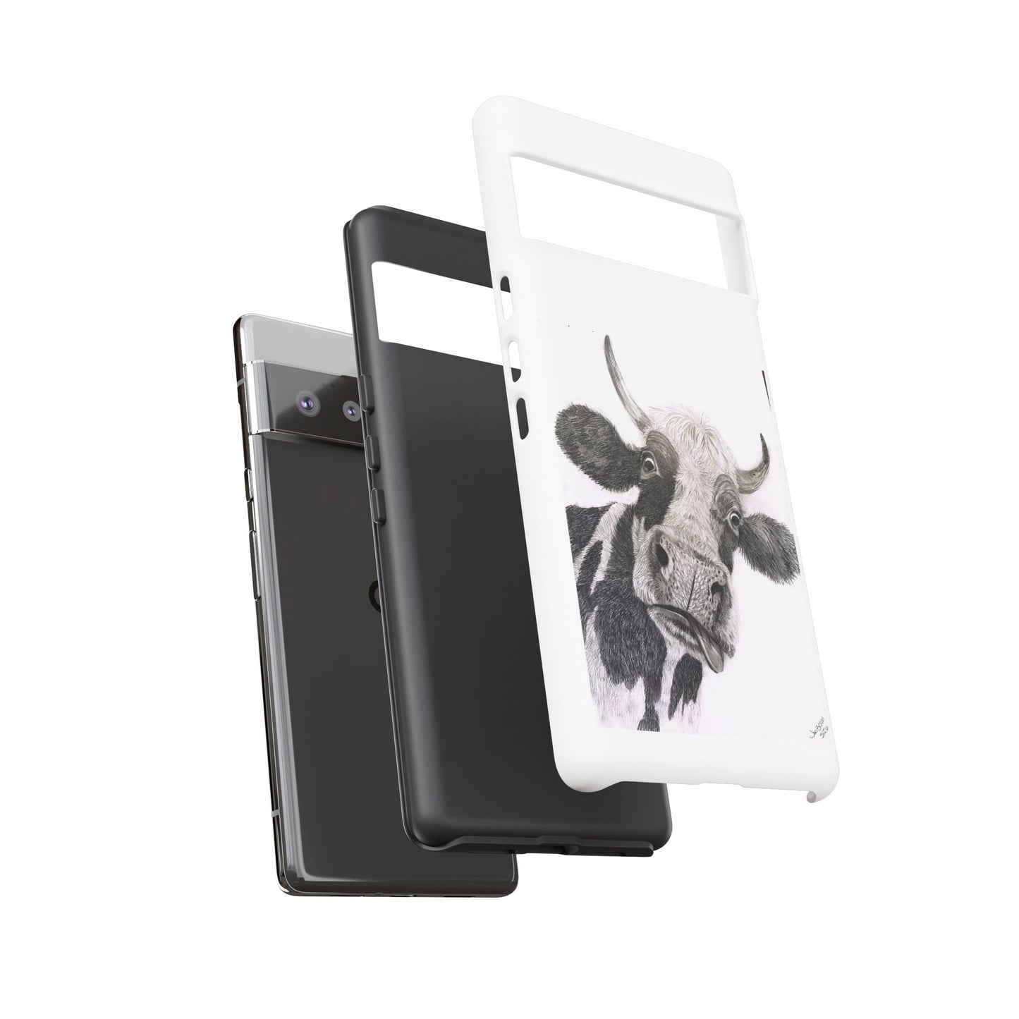Cow Sketch Tough Phone Case — Protective iPhone Cover with Whimsical Cow Illustration