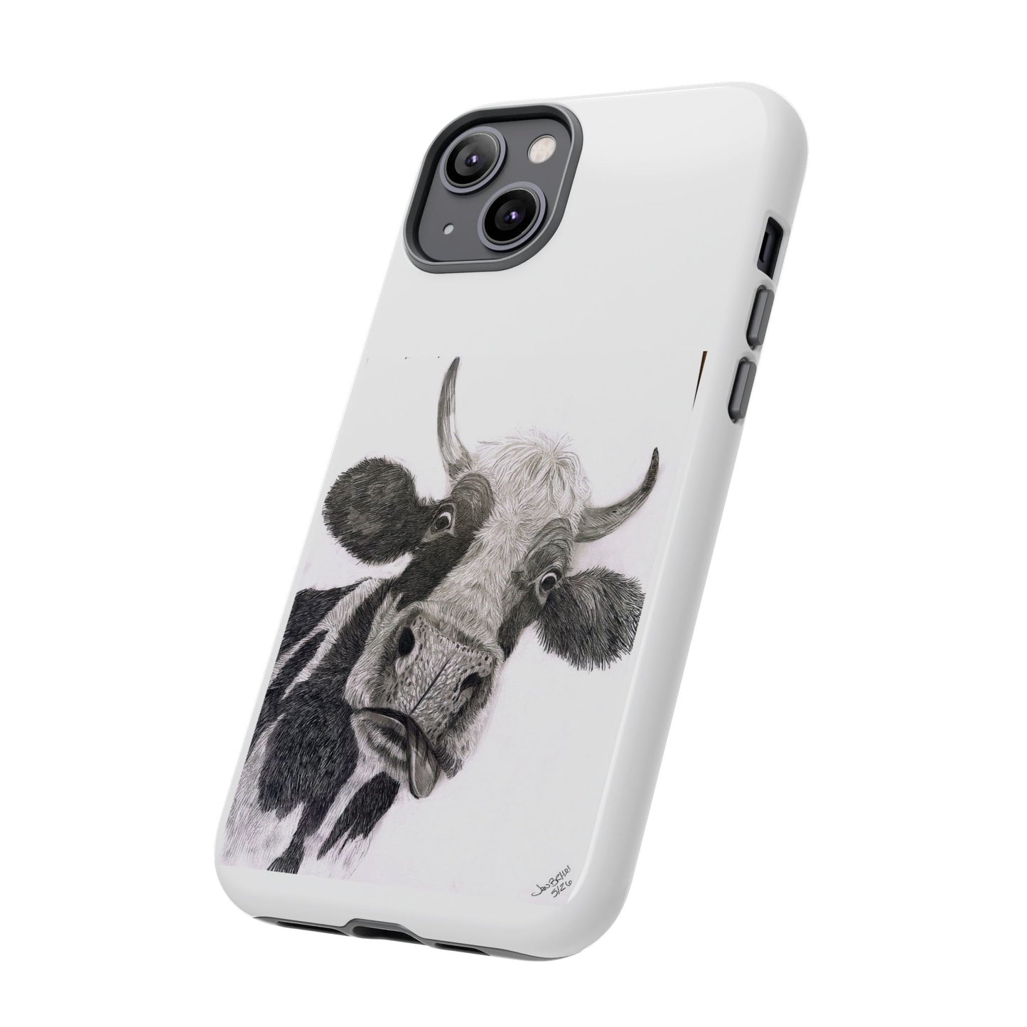 Cow Sketch Tough Phone Case — Protective iPhone Cover with Whimsical Cow Illustration