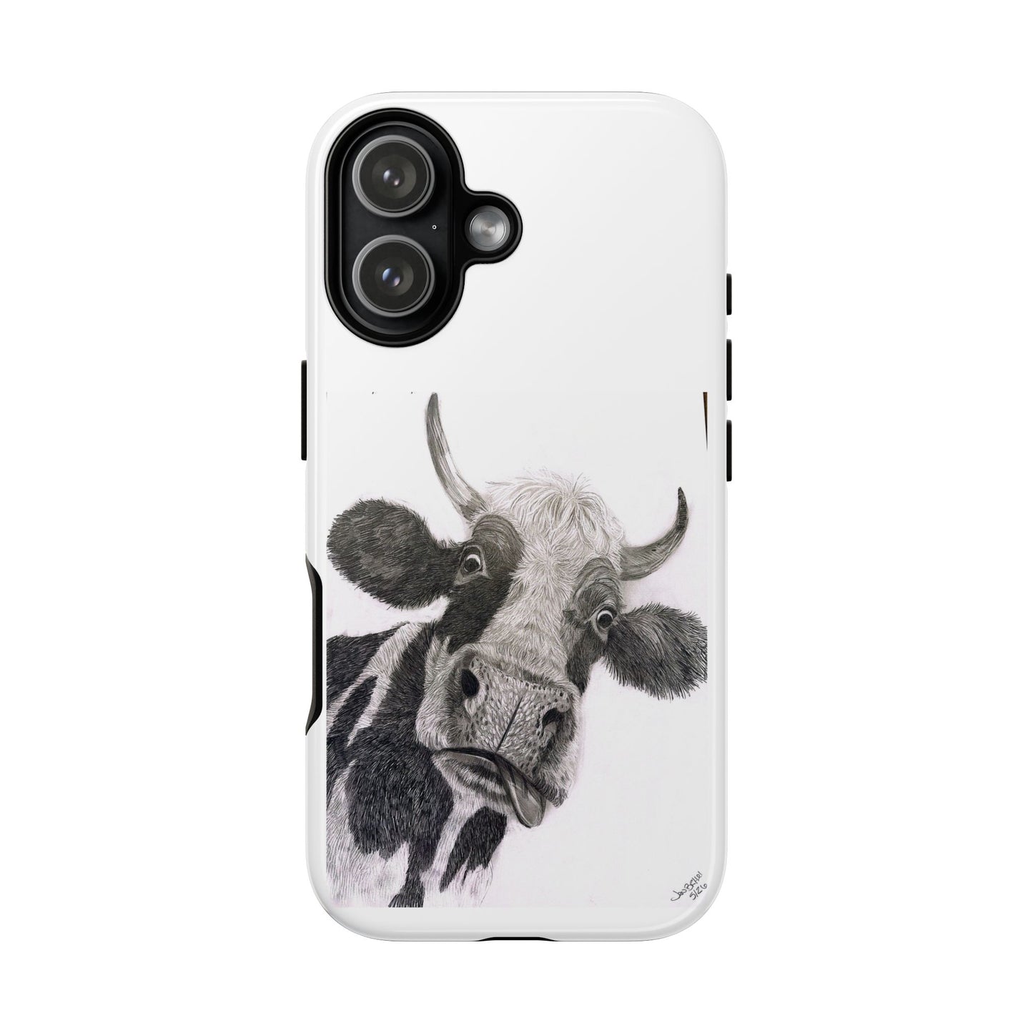 Cow Sketch Tough Phone Case — Protective iPhone Cover with Whimsical Cow Illustration