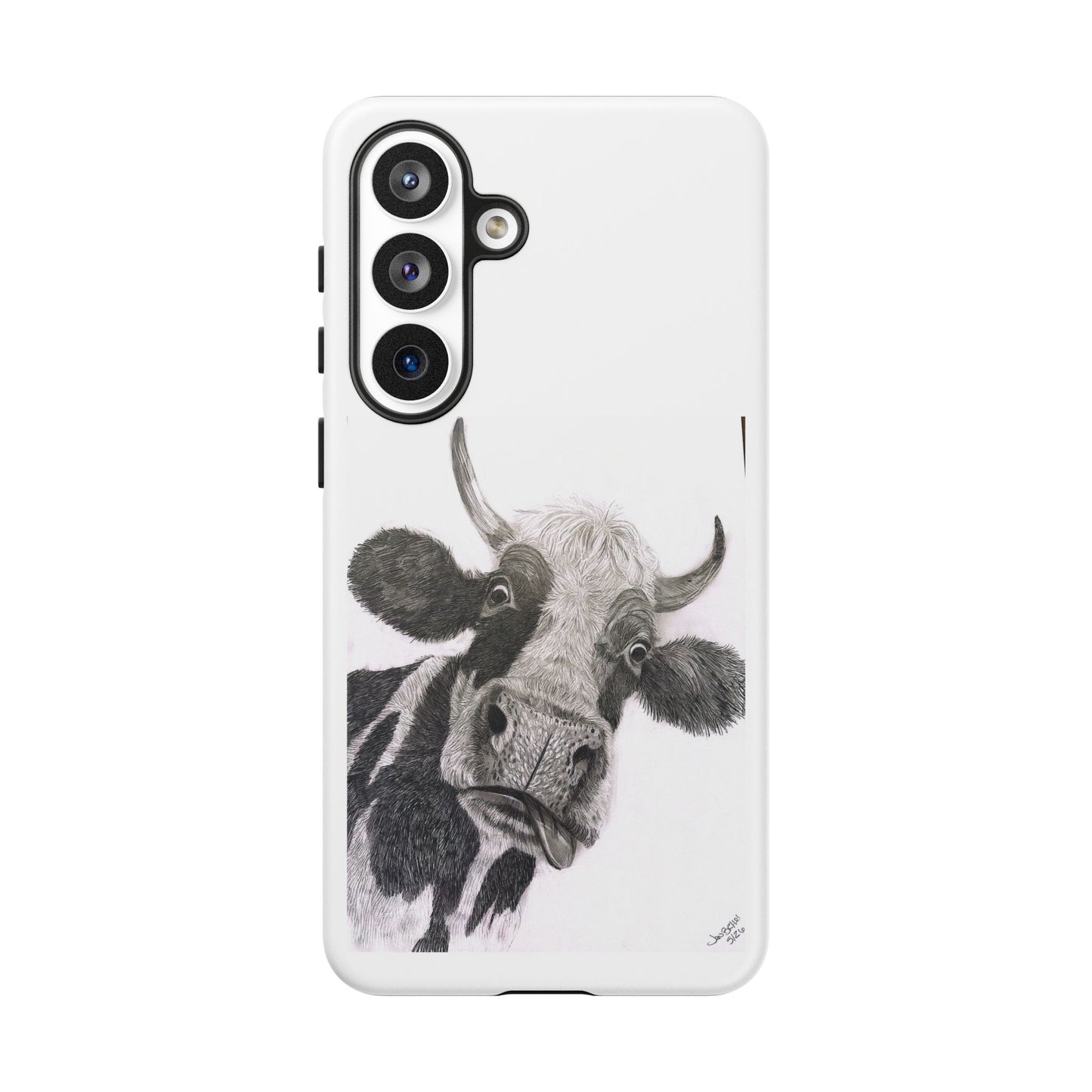 Cow Sketch Tough Phone Case — Protective iPhone Cover with Whimsical Cow Illustration