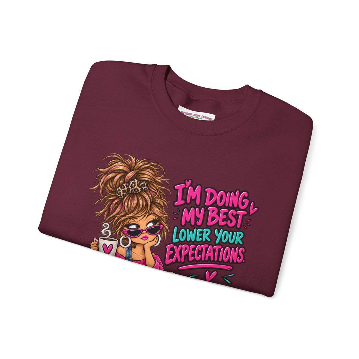 I'm Doing My Best Crewneck Sweatshirt — Cute Girl & Puppy Graphic