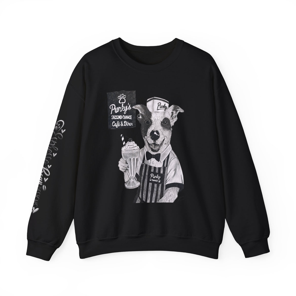 Dog Crewneck Sweatshirt — 'Meet Punky' Rescue Cafe Graphic