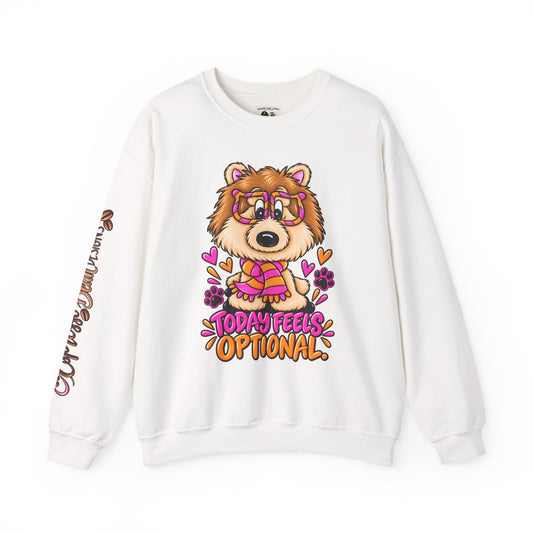 Crewneck Sweatshirt — Cute Pom Graphic “Today Feels Optional” Cozy Pullover