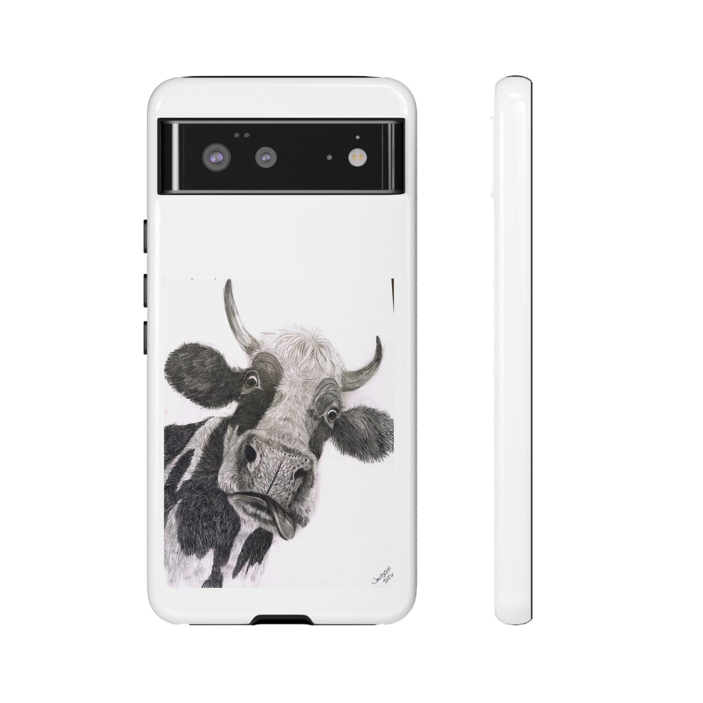 Cow Sketch Tough Phone Case — Protective iPhone Cover with Whimsical Cow Illustration