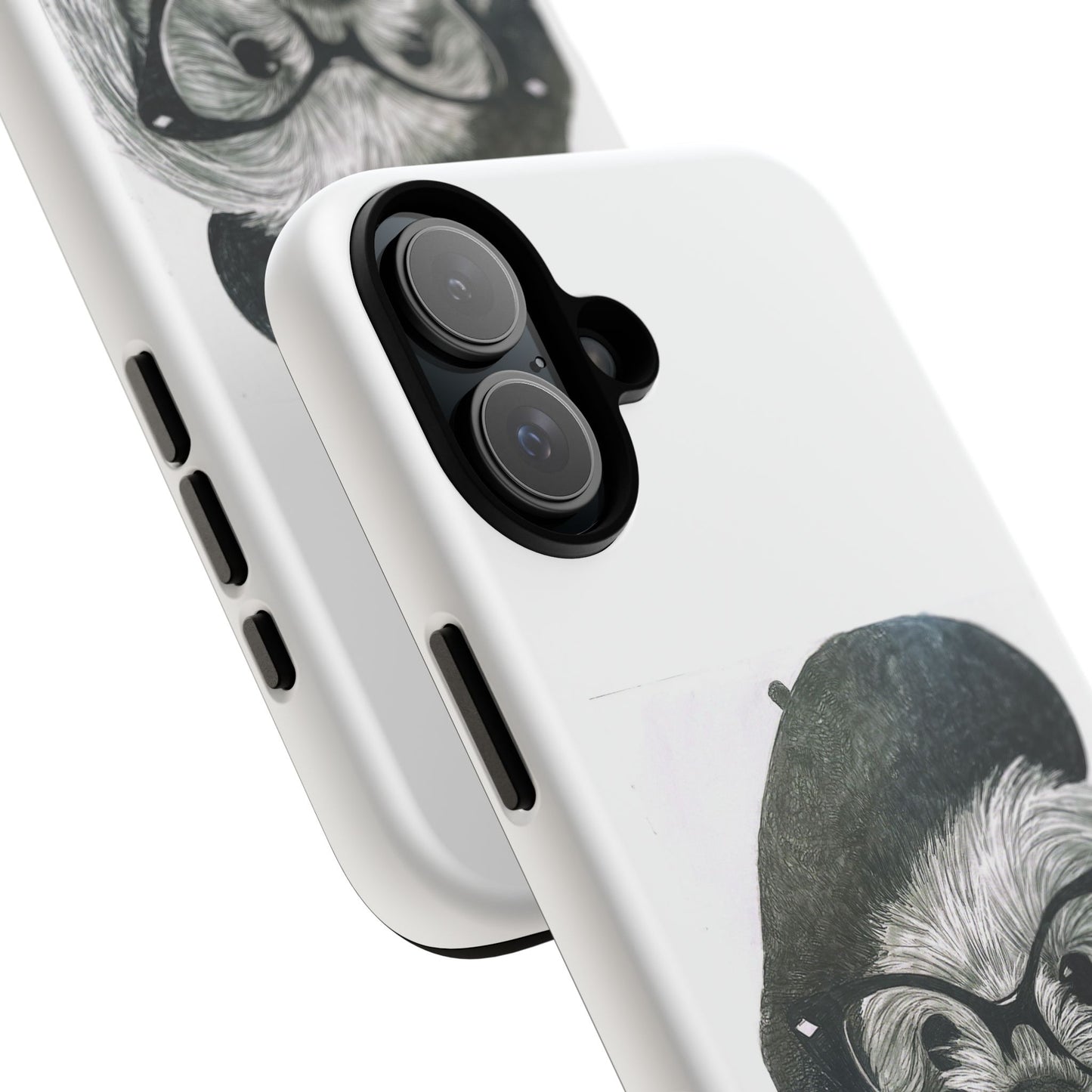 Dog Portrait Phone Case — Dexter with Beret, Glasses & Bow Tie