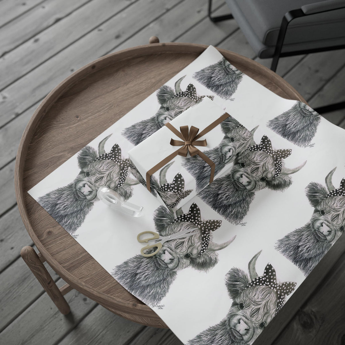 Highland Cow Wrapping Paper Roll — Black & White Highland Cattle Gift Wrap