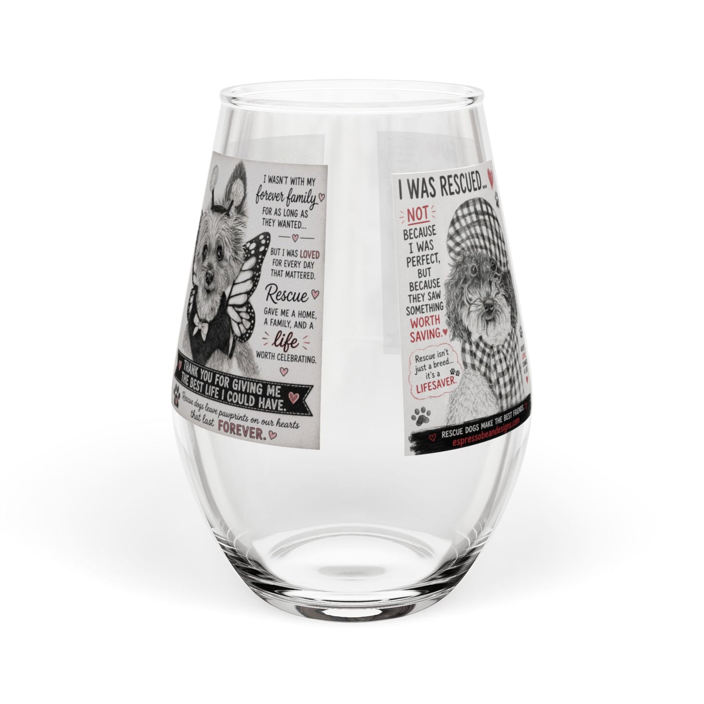 Rescued Is My Favorite Breed Stemless Wine Glass – Rescue Dog Wine Glass, 11.75 oz