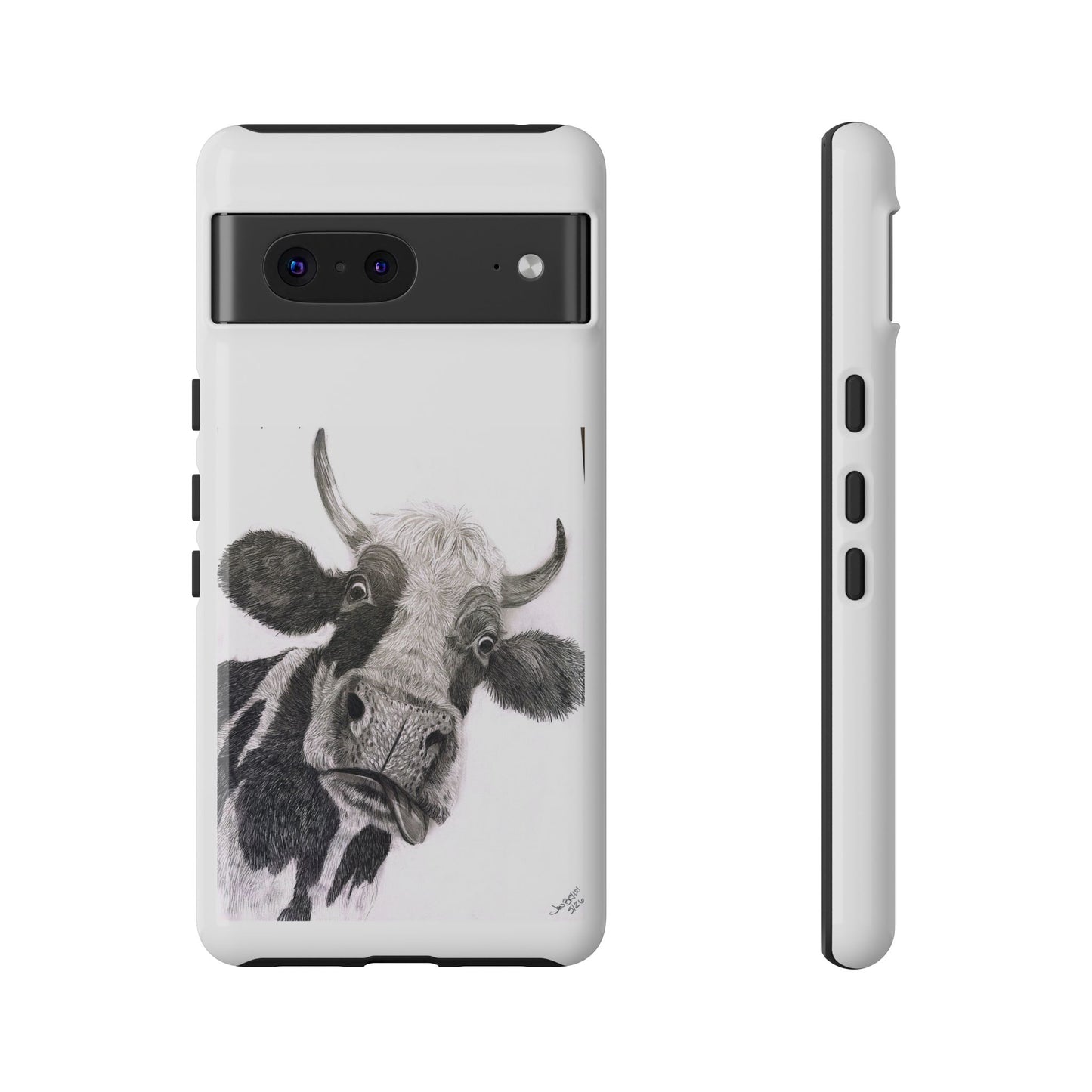 Cow Sketch Tough Phone Case — Protective iPhone Cover with Whimsical Cow Illustration