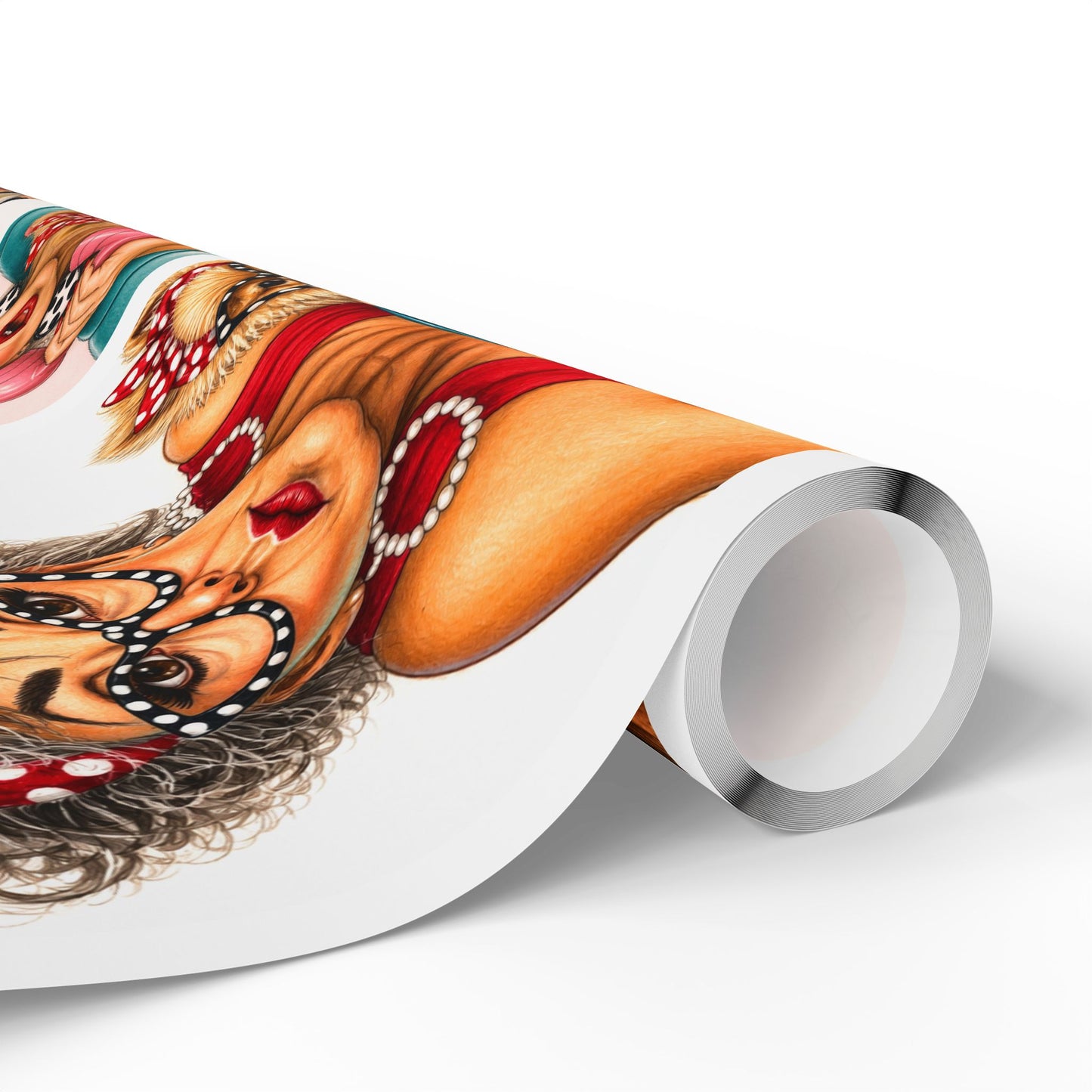 Wrapping Paper Perky Pearl and Latte — Retro Glam Portrait Pattern Gift Wrap