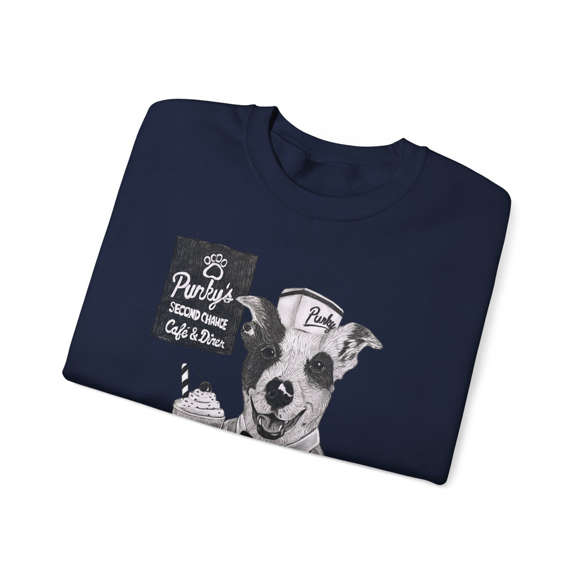 Dog Crewneck Sweatshirt — 'Meet Punky' Rescue Cafe Graphic