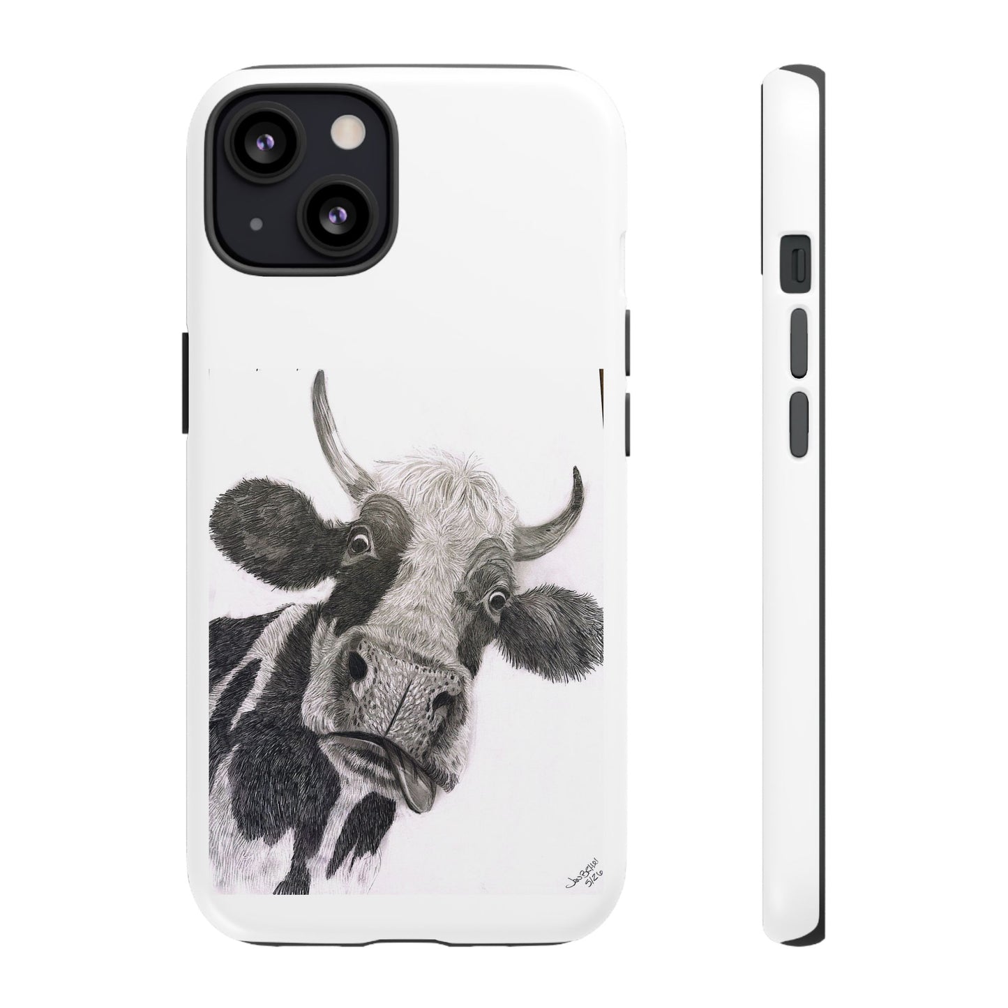 Cow Sketch Tough Phone Case — Protective iPhone Cover with Whimsical Cow Illustration