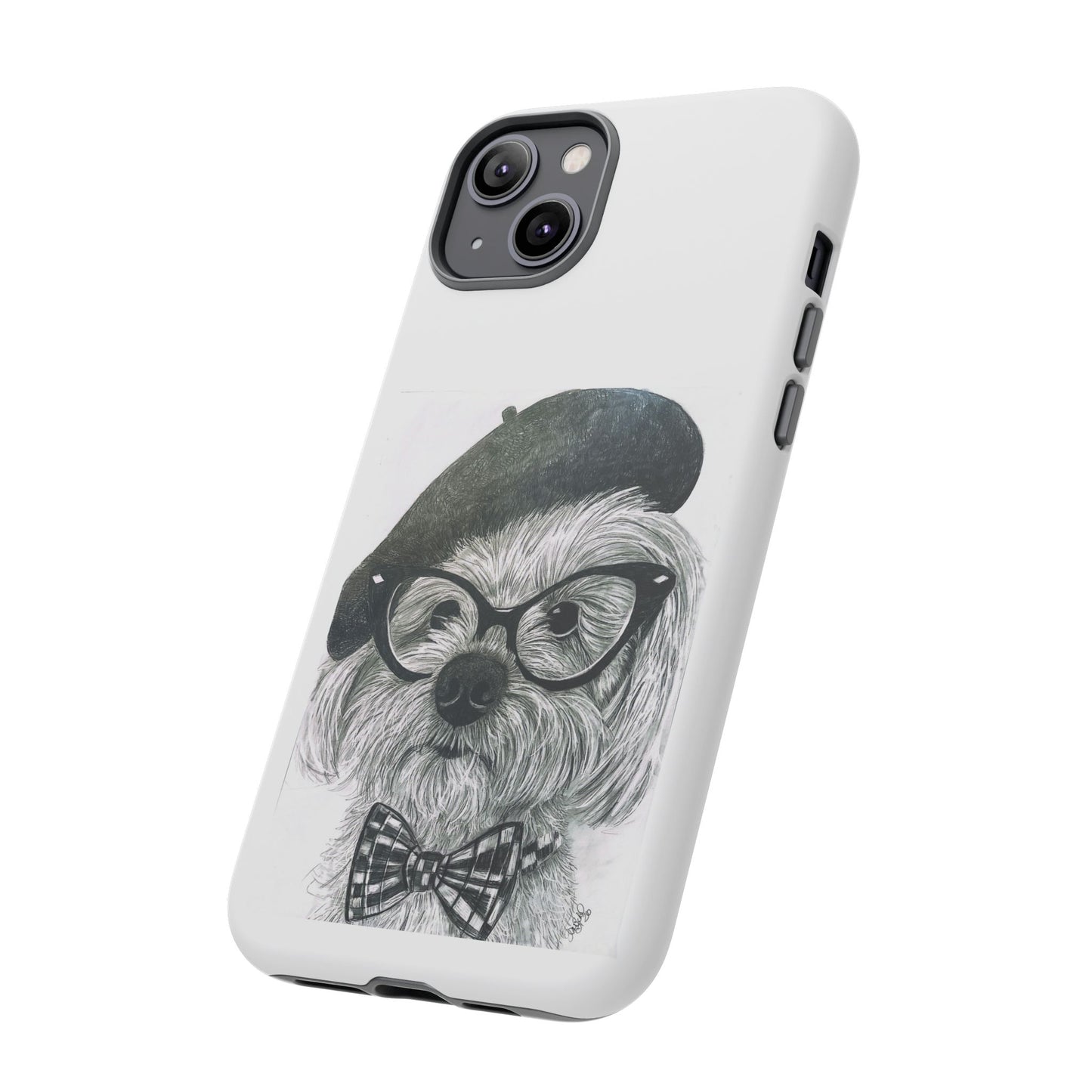 Dog Portrait Phone Case — Dexter with Beret, Glasses & Bow Tie