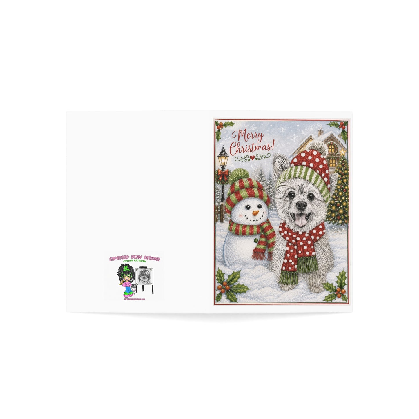 Christmas Dog & Snowman Greeting Card – Merry Christmas Holiday Cards (1, 10, 30, 50 pcs)