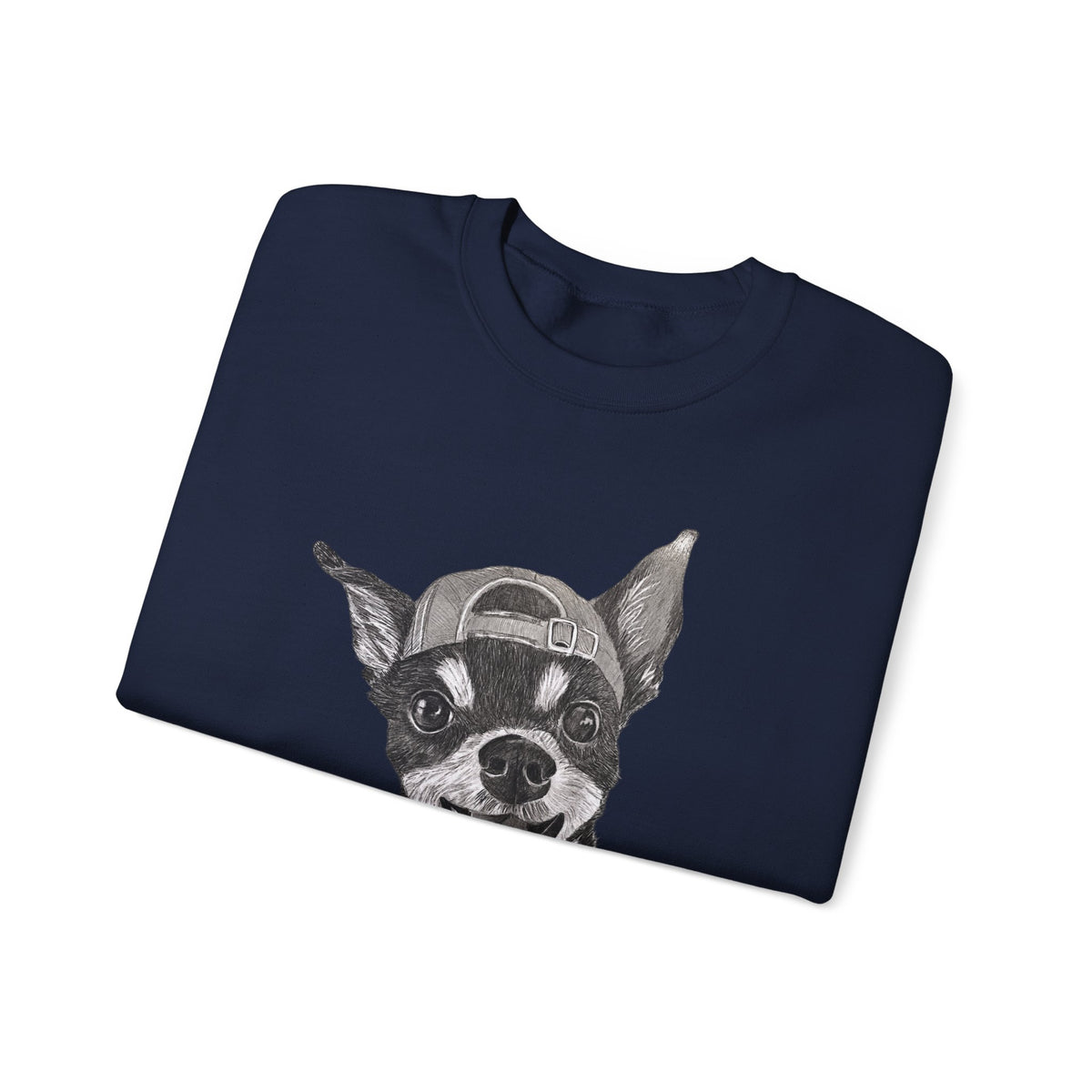 Fang Crewneck Sweatshirt — Retro Pup Graphic with Script Sleeve