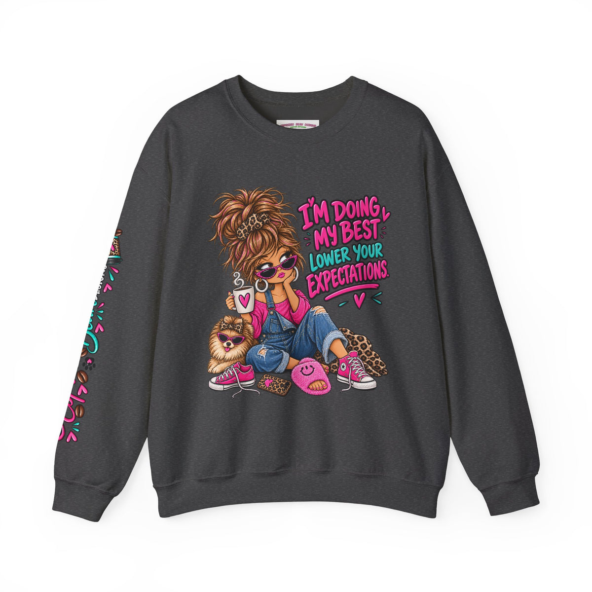 I'm Doing My Best Crewneck Sweatshirt — Cute Girl & Puppy Graphic