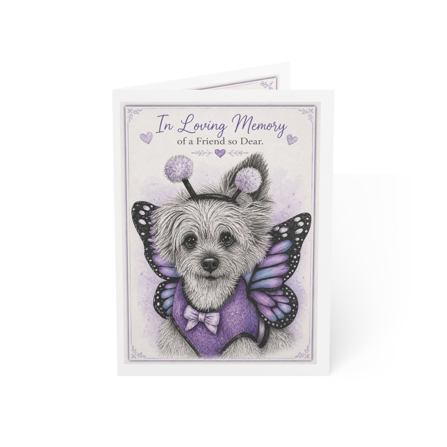 In Loving Memory Pet Sympathy Greeting Card — Butterfly Dog Memorial Card (1/10/30/50 pcs)