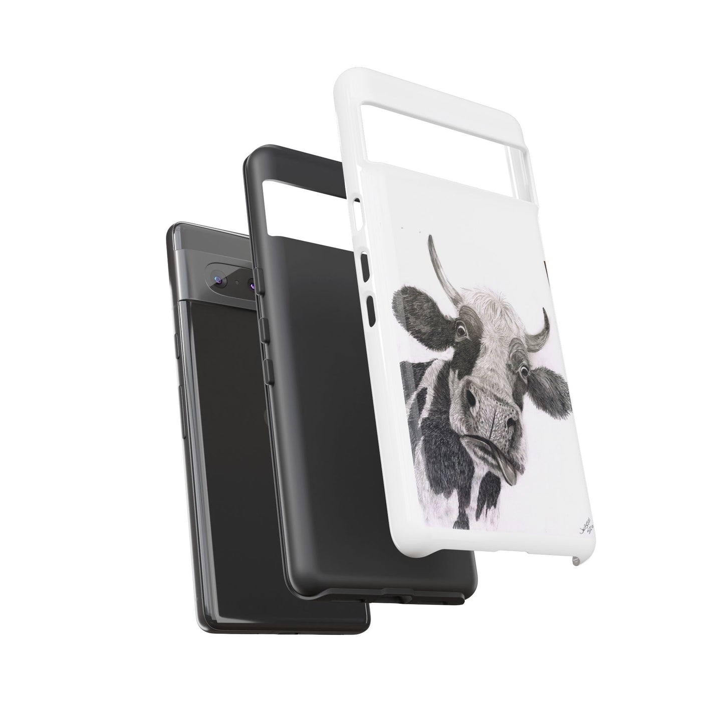 Cow Sketch Tough Phone Case — Protective iPhone Cover with Whimsical Cow Illustration