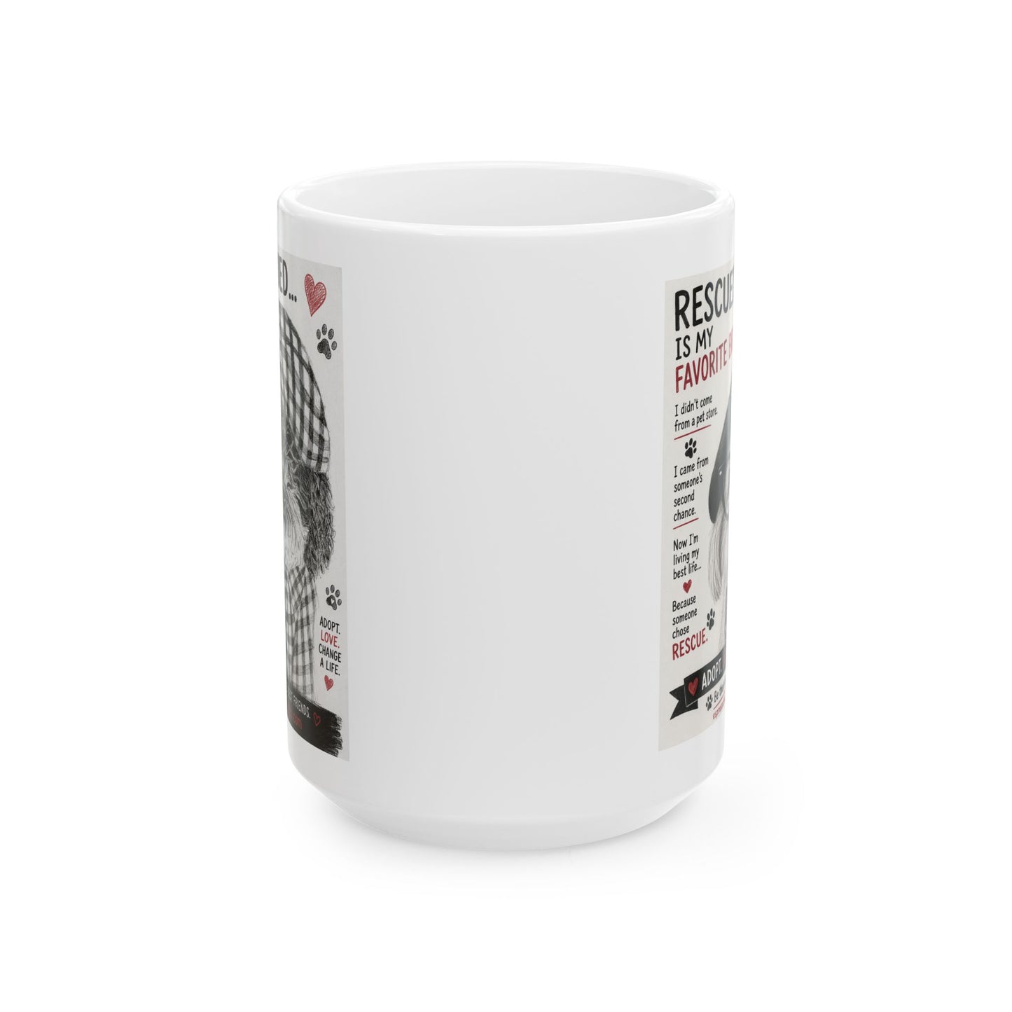 Rescue Dog Lover Mug — “Rescue Is My Favorite Breed” Ceramic Coffee Cup (11oz/15oz)