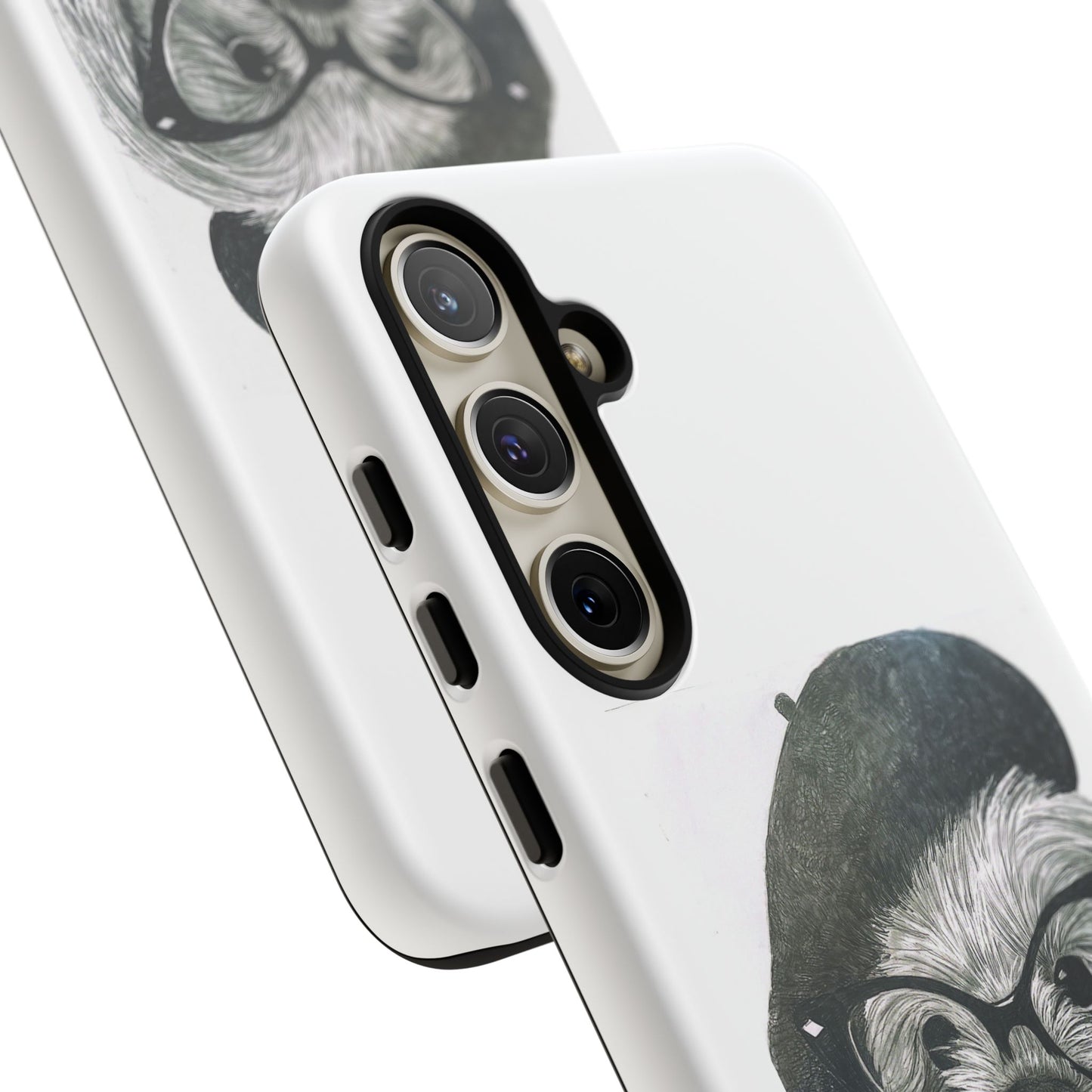 Dog Portrait Phone Case — Dexter with Beret, Glasses & Bow Tie