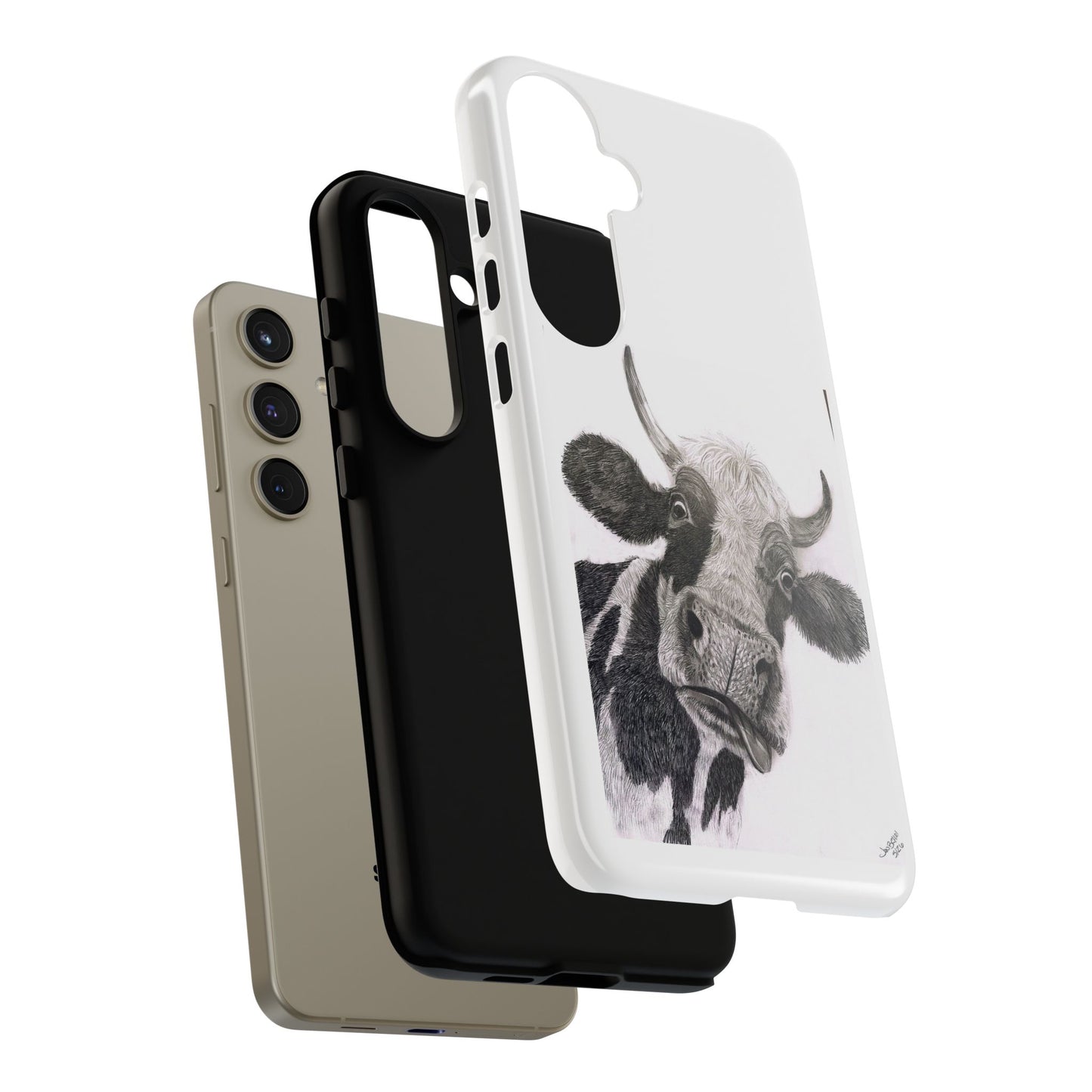 Cow Sketch Tough Phone Case — Protective iPhone Cover with Whimsical Cow Illustration