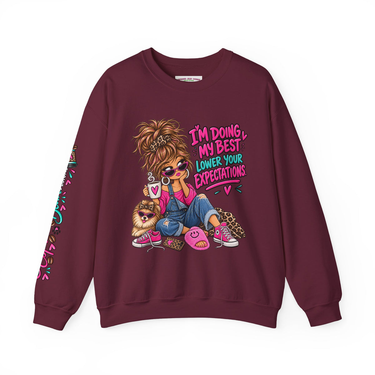 I'm Doing My Best Crewneck Sweatshirt — Cute Girl & Puppy Graphic