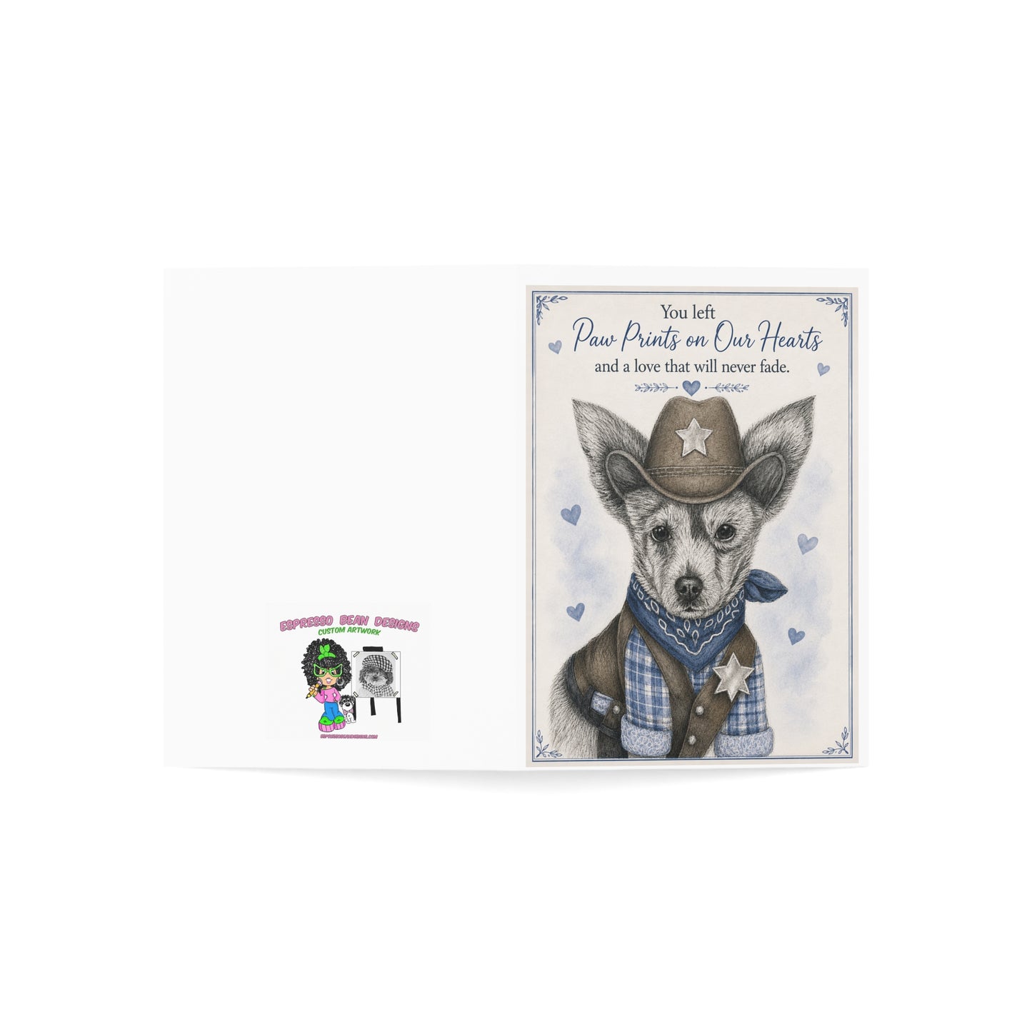 Pet Sympathy Greeting Card — “You Left Paw Prints on Our Hearts” Memorial Card (Single or Bulk)