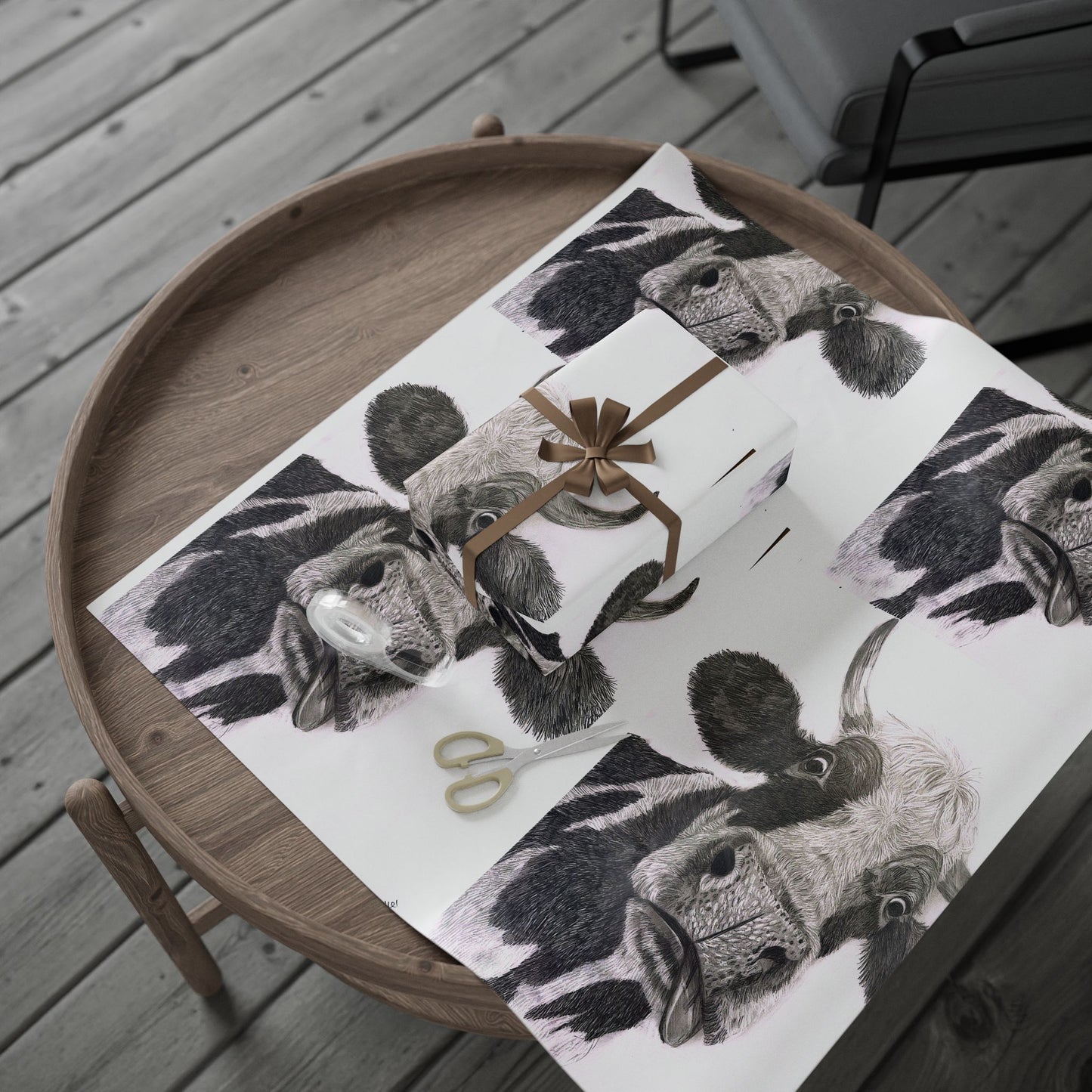 Cow Pattern Wrapping Paper — Black & White Animal Print Gift Wrap