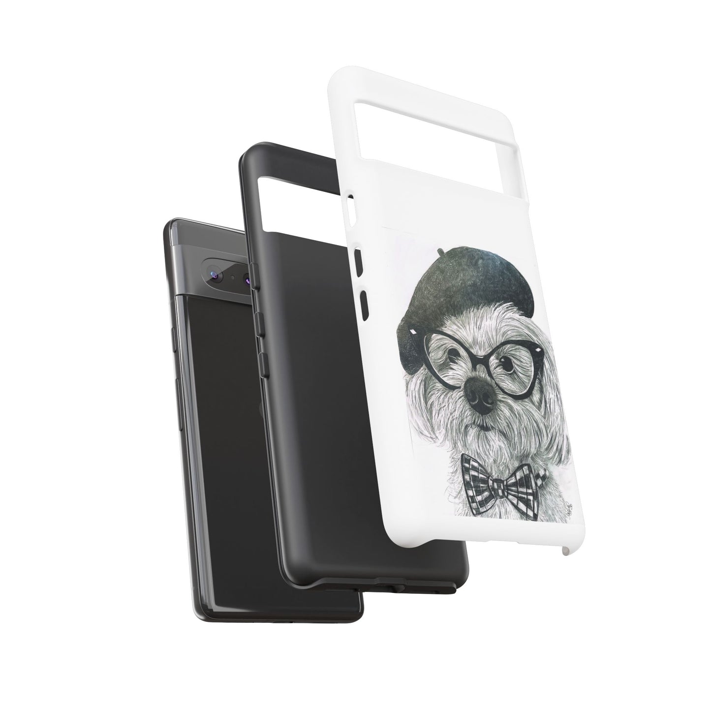 Dog Portrait Phone Case — Dexter with Beret, Glasses & Bow Tie