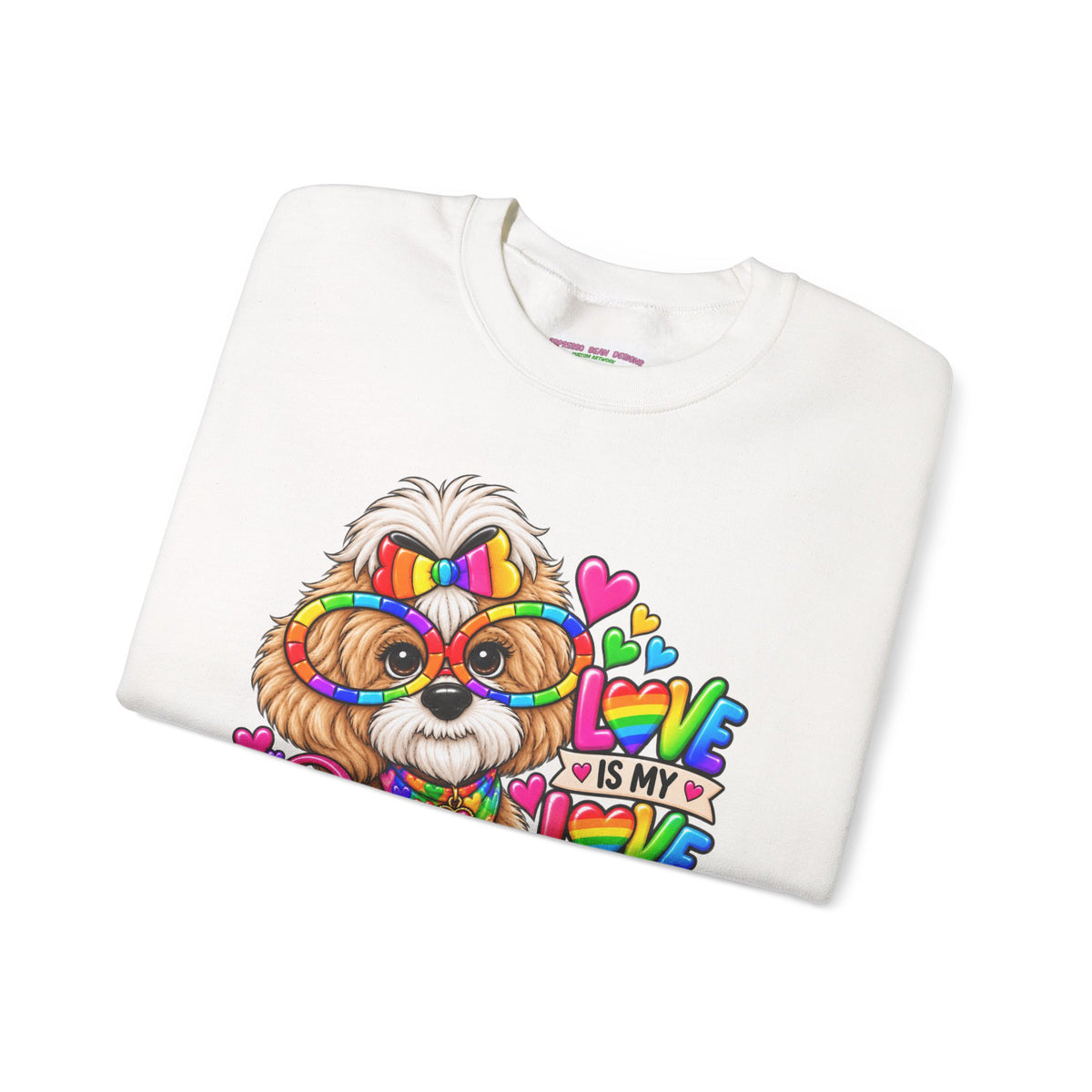 Rainbow Pup Crewneck Sweatshirt — "Love Is My Love Language" Cute Pride Dog Graphic